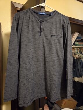 Michael Brandon Men's Long-Sleeve Henley Shirt in Heather Navy